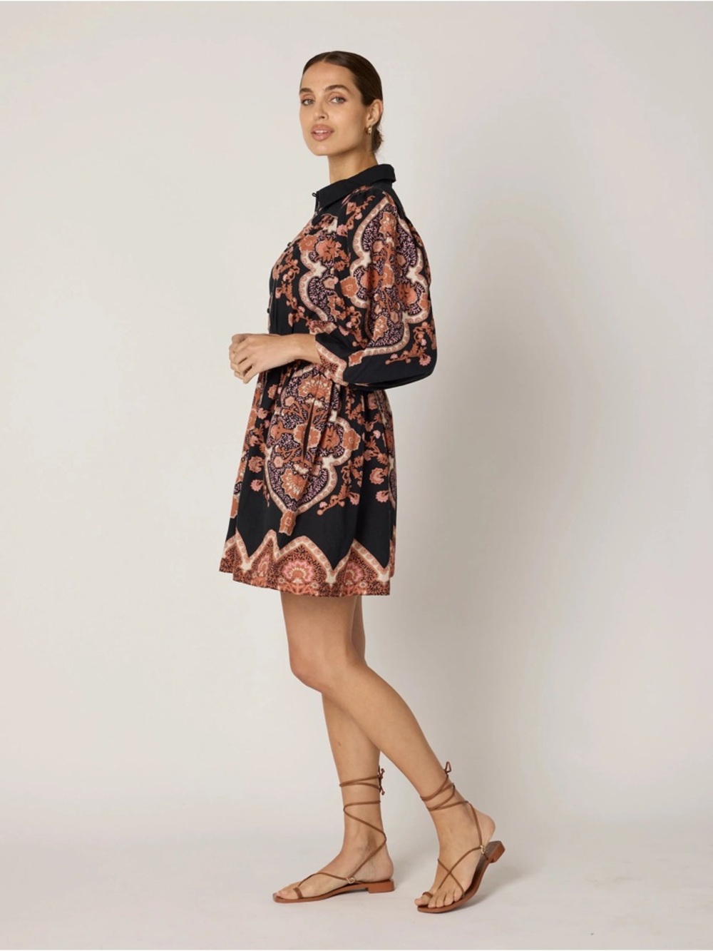 Cleobella Leigh Mini Dress Small Dark Lagos Long Sleeve